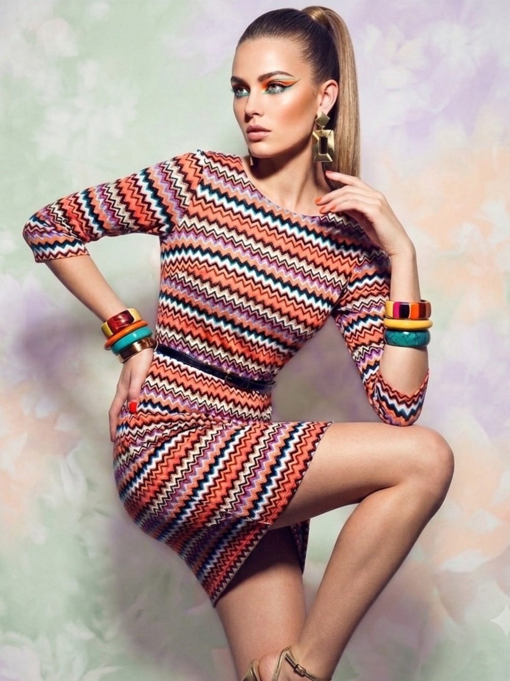 🌻 Emma & Michele 3/4 Sleeve Geometric Dress Rust Orange Navy colors Size XL